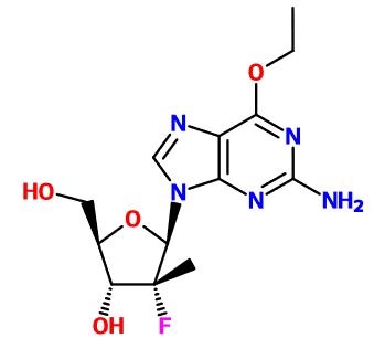 MC004761 9-(2-Deoxy-2-fluoro-2-methyl-ß-D-ribofuranosyl)-6-ethoxy-9H-purin-2-amine (image for) MC004761 9-(2-Deoxy-2-fluoro-2-methyl-ß-D-ribofuranosyl)-6-ethoxy-9H-purin-2-amine